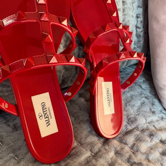 Valentino Garavani Rockstud Jelly Thong Sandals Red Size 37 - Picture 9 of 10
